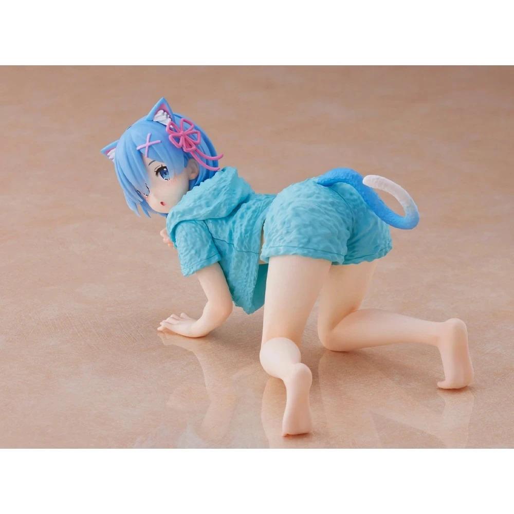 Anime Rem/Ram Ramu Figure Lying pose Action Figure Cute Cat loli PVC model Collection Desktop decorations Child toy Gifts