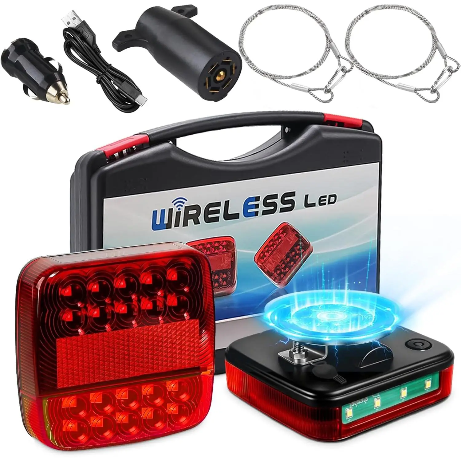 2026 New Upgrade Rechargeable Magnetic Wireless Trailer LED Lights Kit with Batteries, 2.4GHz Transmission, IP65 Waterproof, 10 Hours of Use, 100 FT Signal Sync for Towing Trucks, Campers