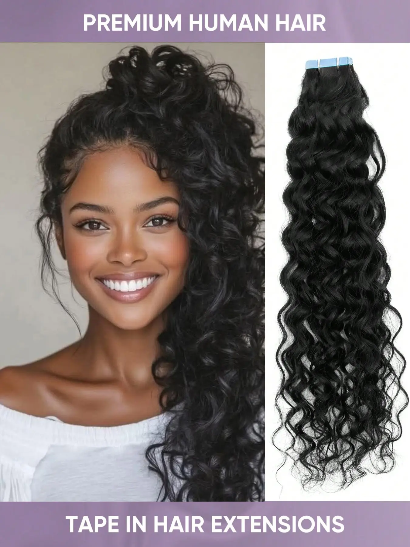 20pcs Tape In Hair Extensions Human Hair Water Wave Nature Black Color 1b  12-22 Inch Seamless Double Sided Tape Ins Hair Extension Invisible Tape In Hair Extensions