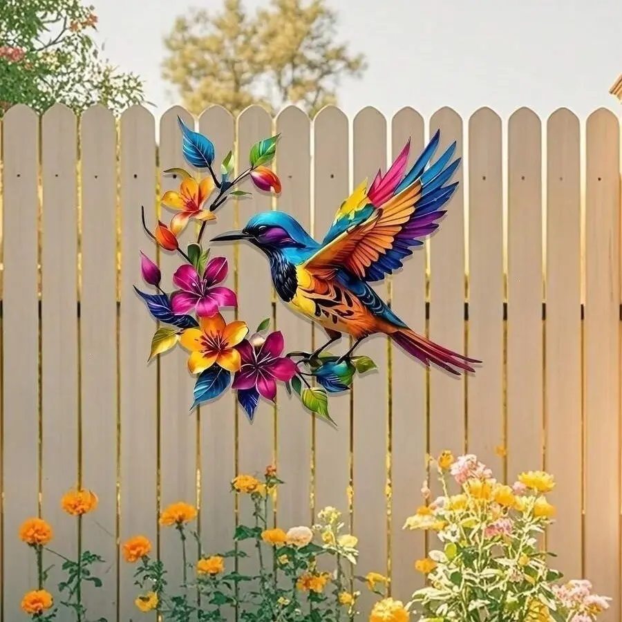 Wall Decor Background Iron Art Painting, New Metal Floral Bird Wall Hanging, Outdoor Wall Decoration, Living Room Home Decor