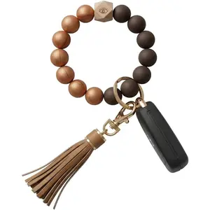 BIHRTC Key Ring Bracelet Car Keychain Holder Wristlet Silicone Women Beaded Bangle Chains