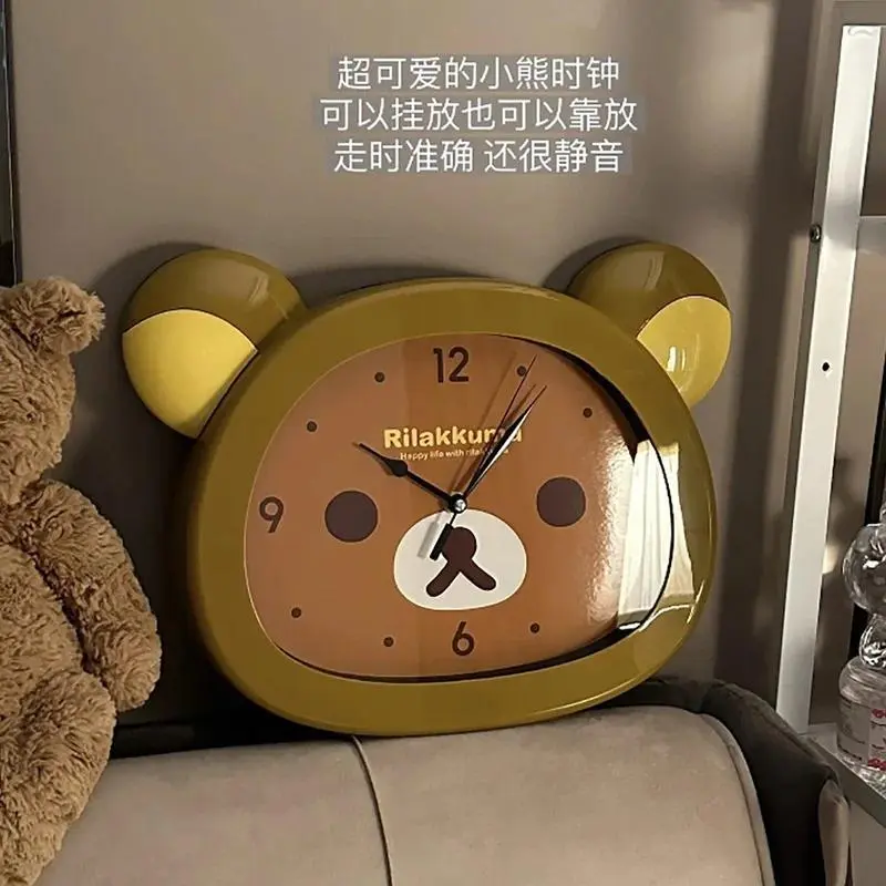 Rilakkuma Anime Peripheral Wall Clock Alarm Clock Cute Cartoon Silent Clock Living Room Bedroom Sweeping Second Quartz Clock