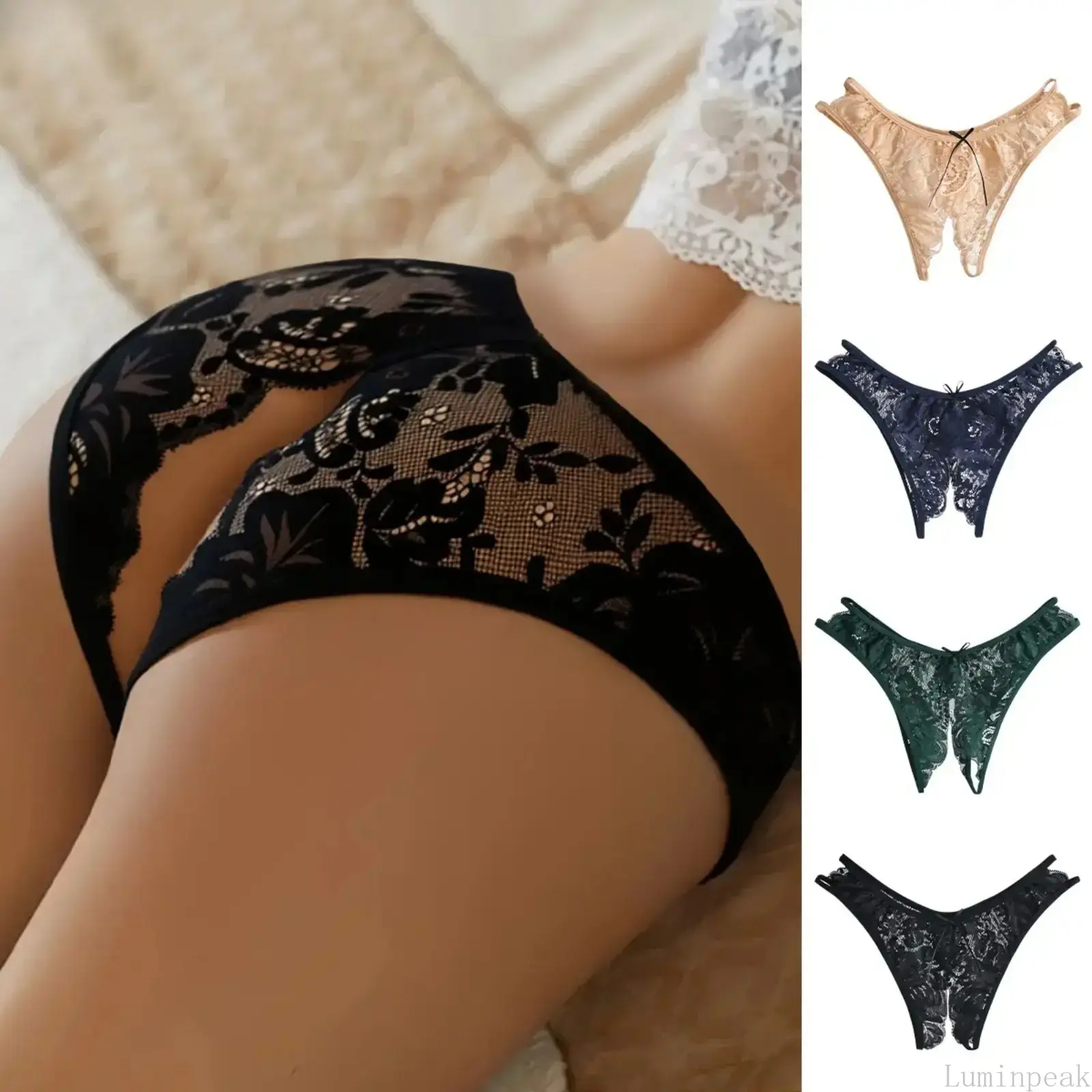 Women's 4-Pack Mixed Color Crotchless Printed Bikini Lingerie Panties - Curve-Accent Intimates, Comfortable Spring Indoor Leisure Home Sleepwear (Indoor Recreation Use)