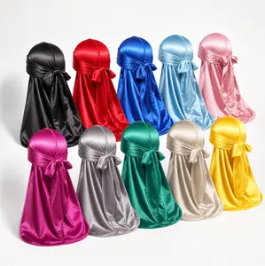 10 Pieces Silky Satin Durags with Long Tail for Men and Women, 360 Wave Dorags, Assorted Color Options