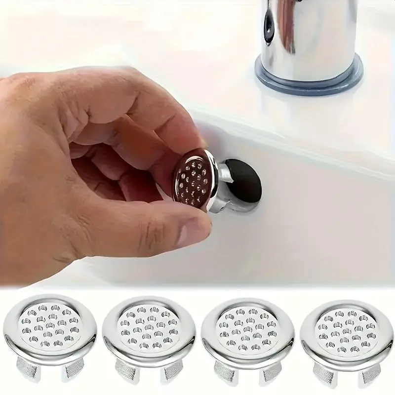 Set of 4 Stylish Sink Drain Covers Featuring a Decorative Knob - Leak-Resistant, Easy to Install Basin Overflow Plugs for Kitchen And Bathroom, Sink Additions