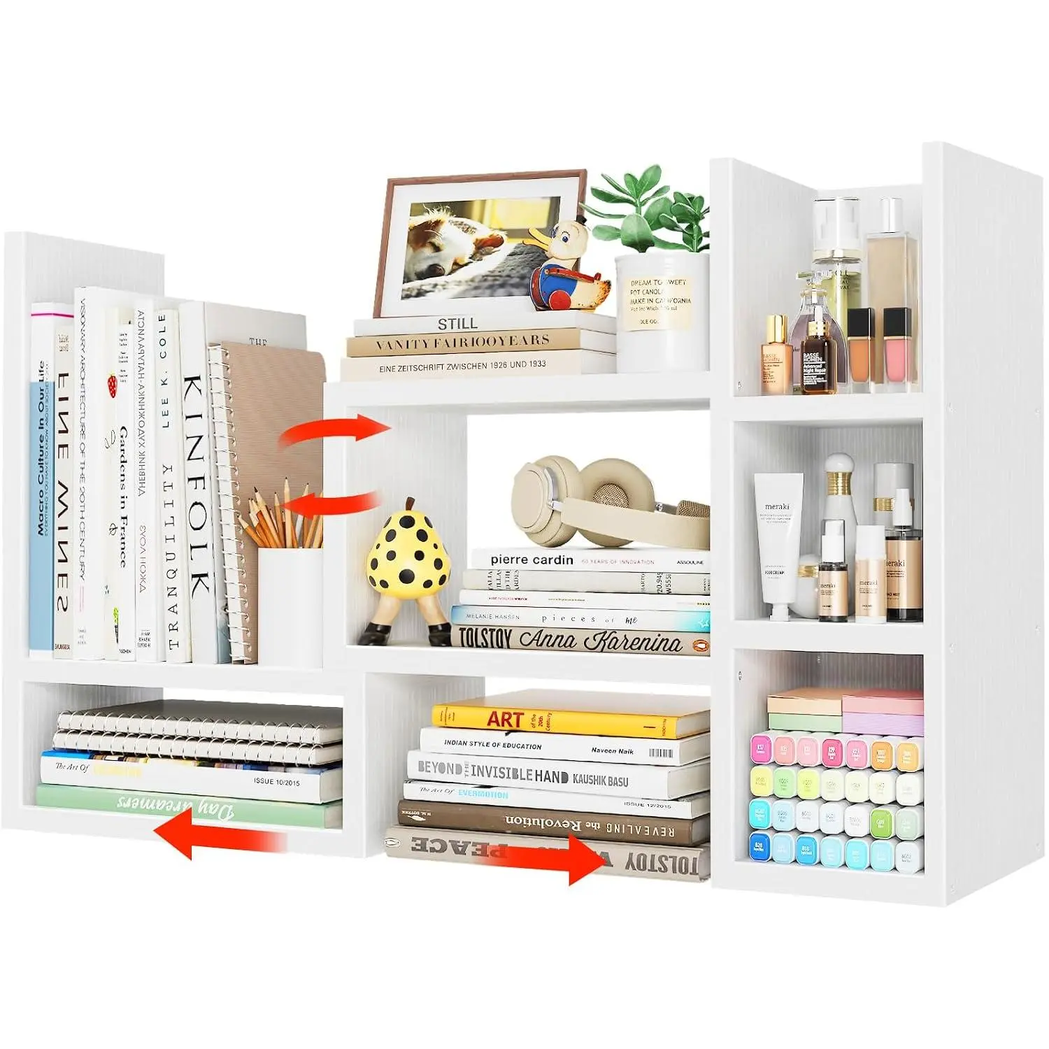 Desk Shelves Desktop Organizer Shelf - White Office Organization for Top of Desk Organizers and Accessories Corner Bookshelf Table Top Shelving Small Hutch Decorations for Women Office