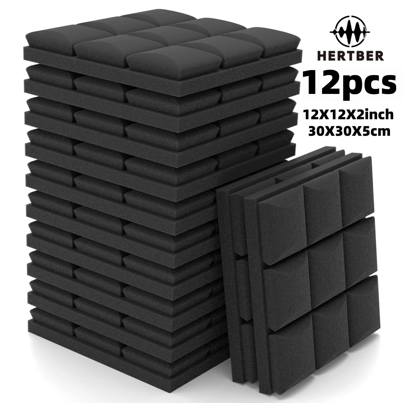 12pcs 30x30x5cm High-Density Mushroom Acoustic Foam Wall Panels, Soundproofing for Studio, Home Theater, Office, Bedroom