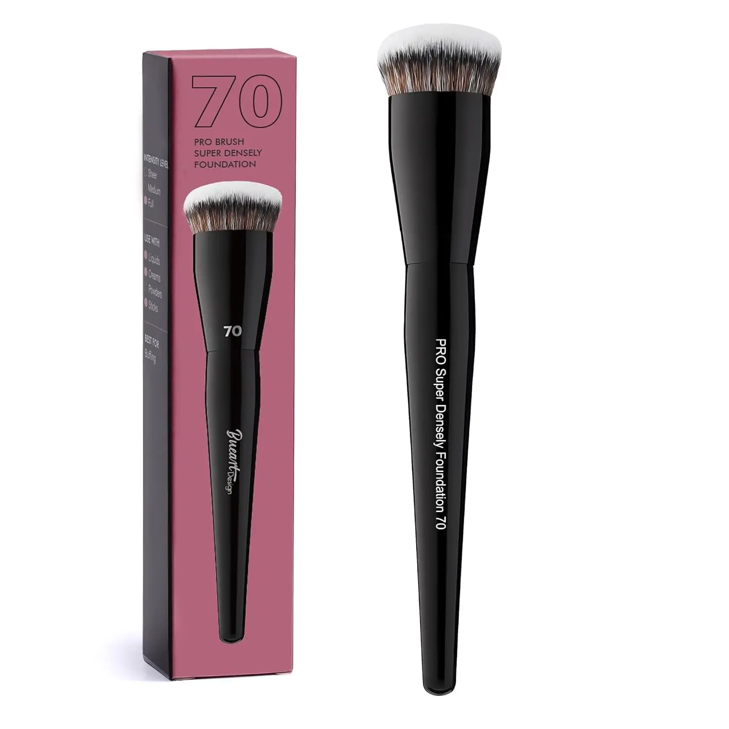 Professional Super Dense Foundation Buffing Brush 70, Black Handle with Soft Short Bristles, for Powder and Liquid Makeup Application, Soft Bristles