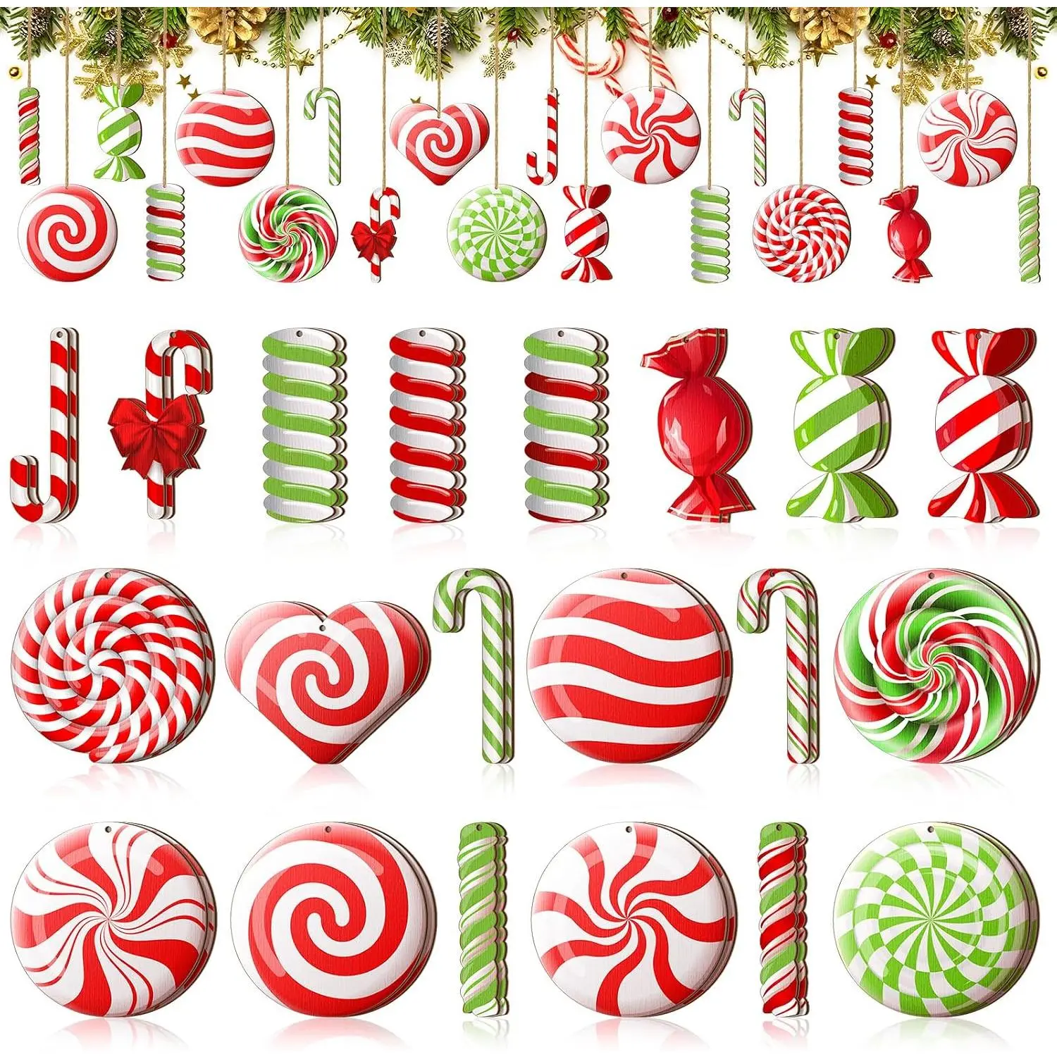 40 count Peppermint Ornaments for Christmas Tree Decorations Candy Christmas Ornaments  Colorful Xmas Wooden Ornament for Holiday Party Decor