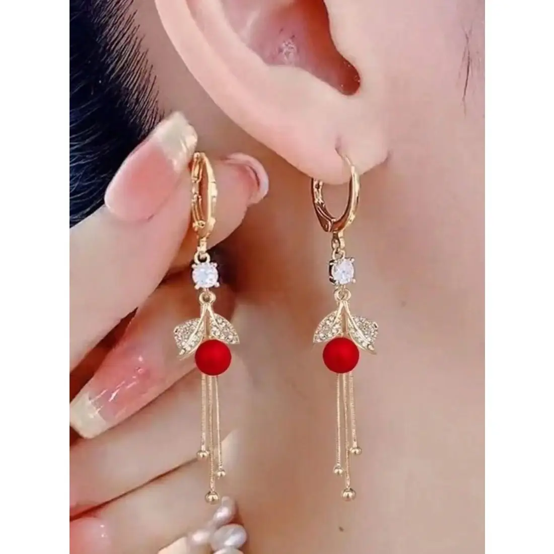 New Luxury Long Fringe Pearl Leaf Pendant Earrings, Drop Dangle Earrings, Bridal Drop Earrings, Women's Zircon Jewelry, Elegant Versatile Fashion Accessory, Perfect Gift