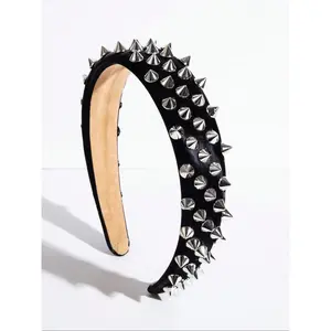 Leather Punk Headband, Studded Solid Color Design, High-Quality Hair Accessory for Streetwear, Unisex Style
