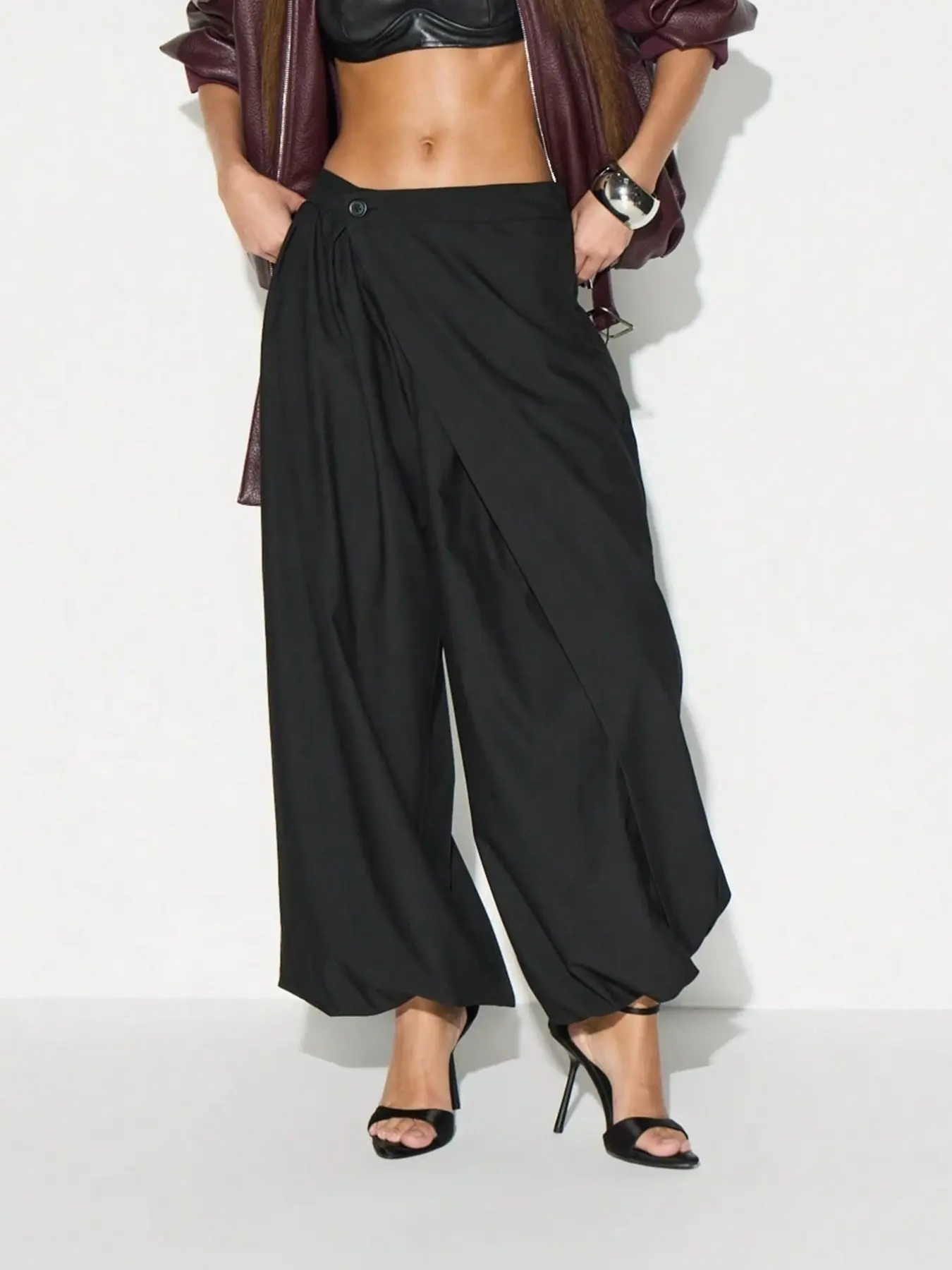 Women's Wide Leg Loose Oversized Baggy Pants, High Waist Fall Fashion All Seasons Trousers, Slimming Pleated Flowy Irregular Casual Trousers, European Style Cross-Border Clothing