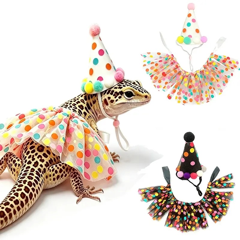 Small Reptile 2-Piece Costume Set Pack - American Yarn, Skin Safe Pet Lizard Chameleon Hat & Puffy Skirt, Easy On/Off Festive Look Outfit for Christmas, Halloween Themed Parties