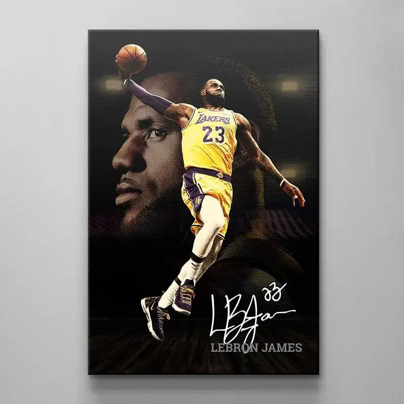 LeBron James Basketball Canvas Wall Art |   Iconic Slam Dunk Poster |   Modern Sports Decor |   Motivational Athlete Wall Print
