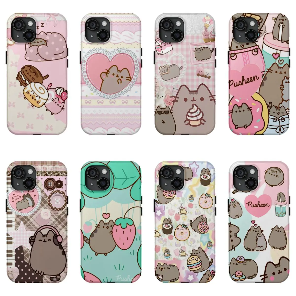 Cute Pusheen Kawaii Cat Colorful Y2K Style Patterns Phone Case for IPhone 17 16 15 14 13 12 11 Pro Max Plus Air Anti Fall Protective Drop-proof Gift Unique Design, Accessories, Protection