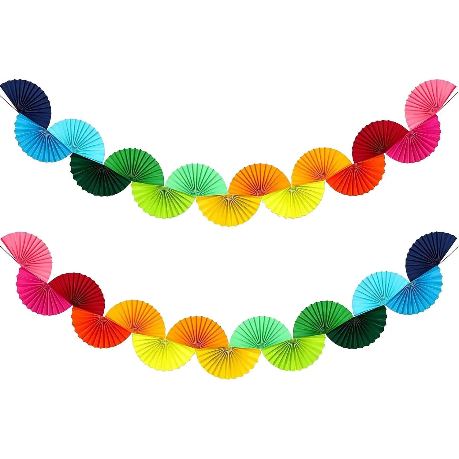 1.6m Modern Synthetic Rainbow Tissue Paper Fan Garlands (2-Count) - Happy Birthday Party Decor, Wall Decor Banners for Wedding, Shower
