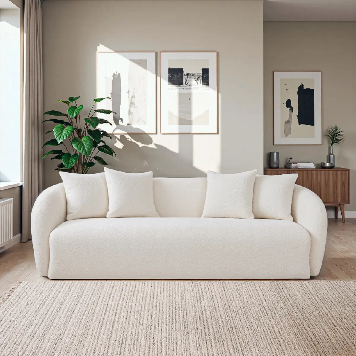 [Bellemave] Ivory Boucle Sofa with Solid Wood Construction and Mid-Century Contemporary Design Couches for Living Room 43.3"D x 84.6"W x 29.5"H