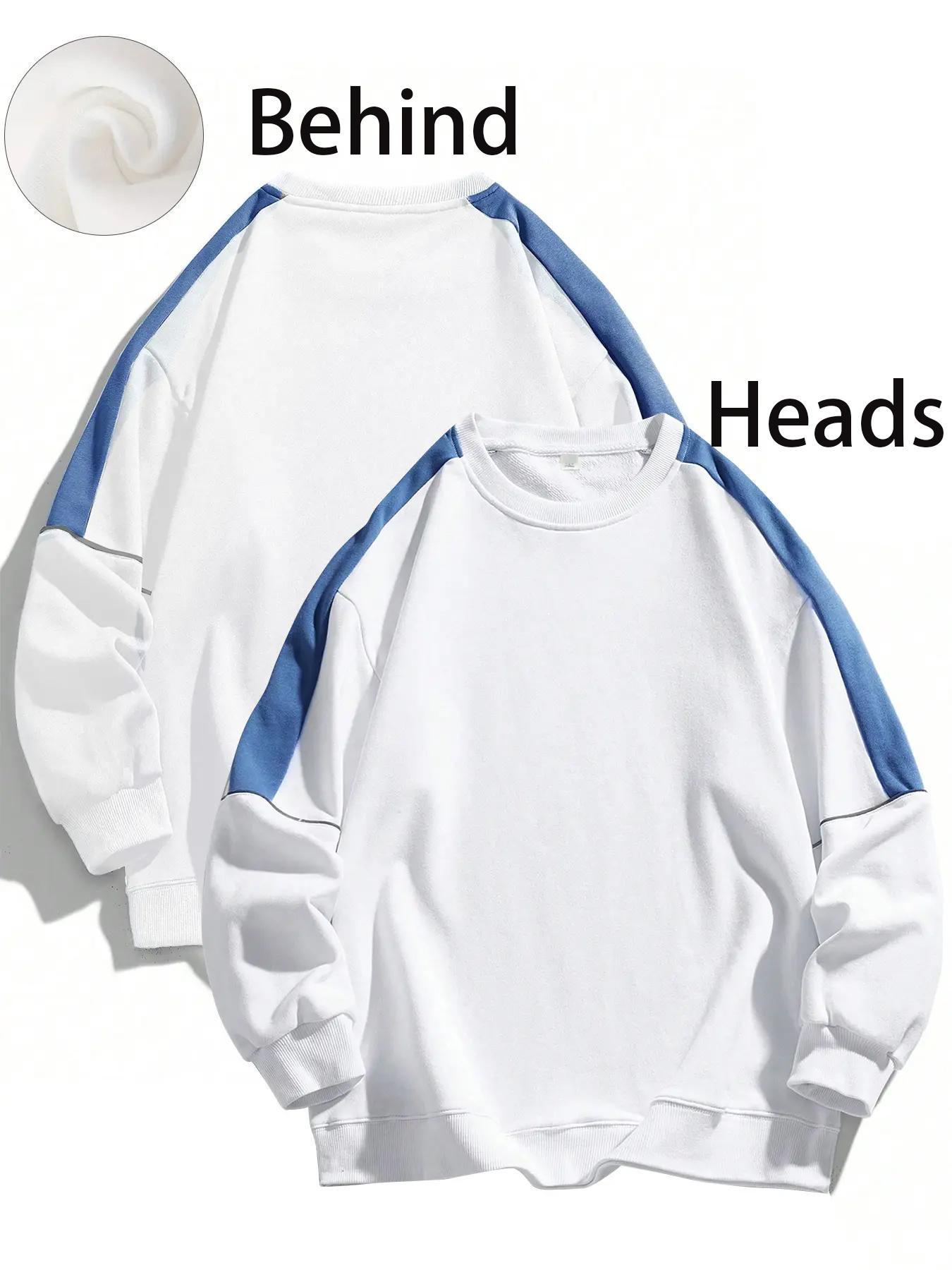 Men's Colorblock Contrast Binding Drop Shoulder Sweatshirt, Stretch Regular Fit Casual Bold Edgy Style Long Sleeve Round Neck Pullover for Spring & Fall, Fashion Men's Top for Daily Wear