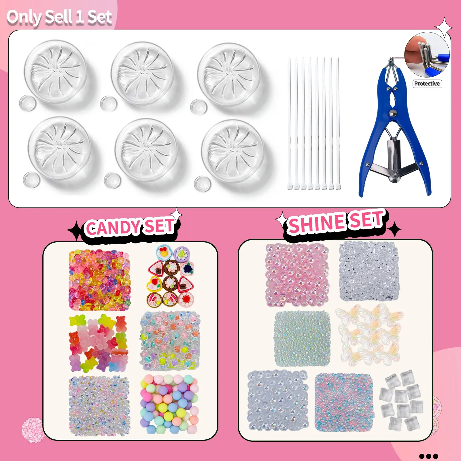 DIY Handmade Making Ball Set, Stress Relief Ball Kit, Includes 6/7 Accessories, 6 Transparent Dumpling Balls, Glue, Zip Ties, Unisex Craft Kit, Squeeze Fidget