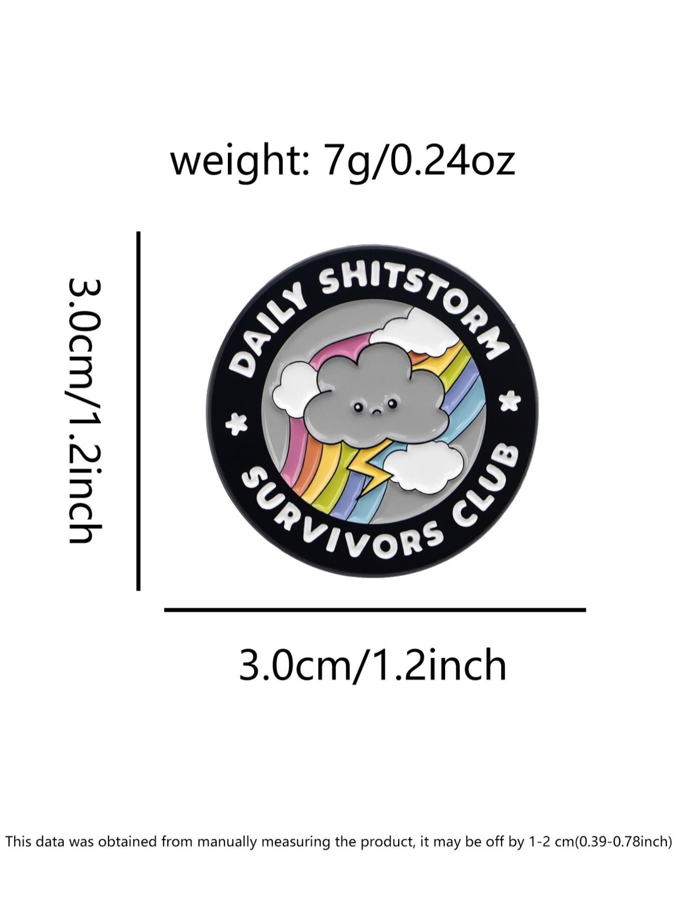 Rainbow Cloud Badge DAILY SHITSTORM SURVIVORS CLUB, Dark Humor Lightning Rainbow Design, Stress Relief Gift for Office Workers
