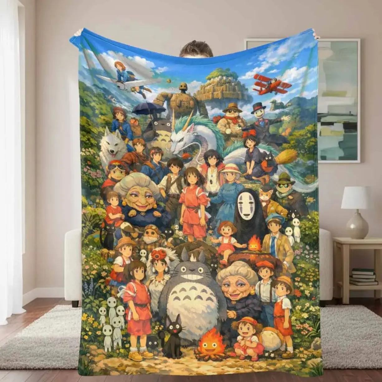 Fantasy Cartoon Flannel Throw Blanket, Cute Forest Creature Print, Magical Adventure Fleece Blanket, Ultra Soft Cozy Lightweight Plush Throw for Sofa Couch Bed Bedroom, All Season Home Decor Travel Camping Gift for Kids Adults