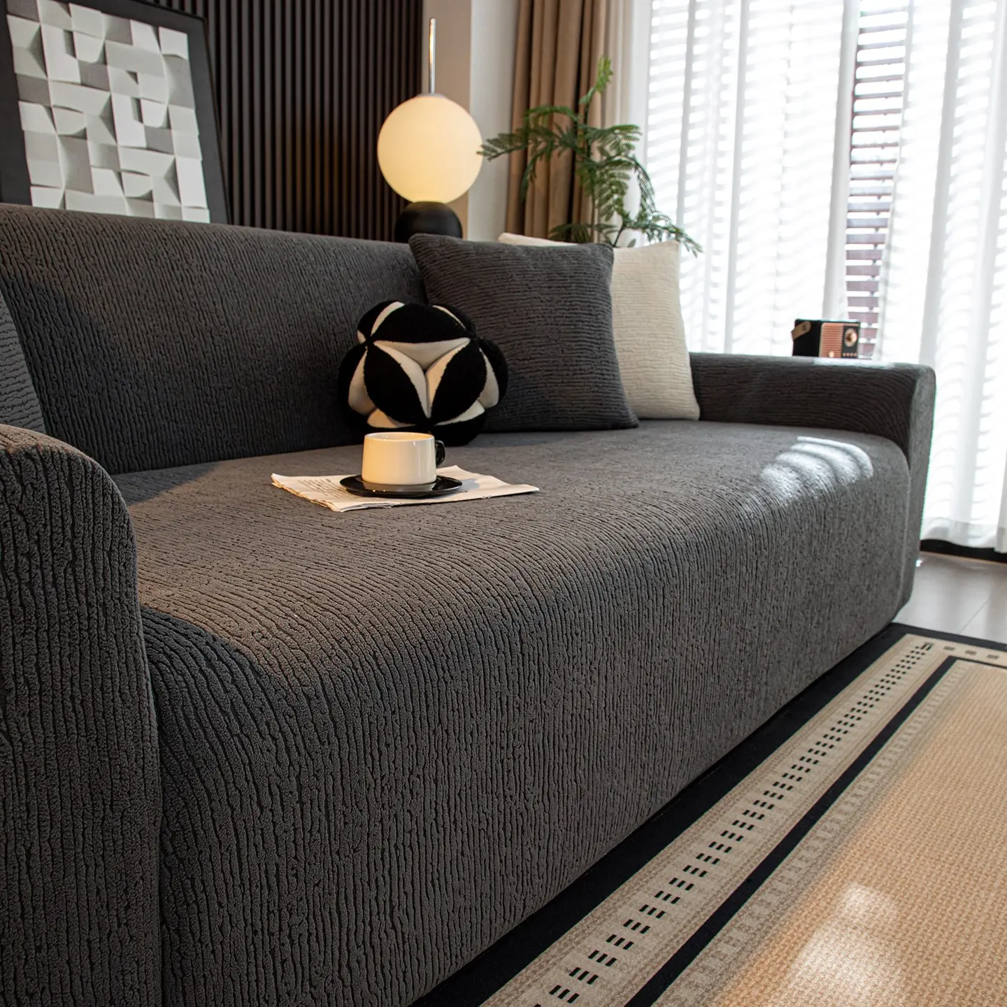 Folded Texture Full Cover Sofa Set, Anti-Scratch Universal Sofa Cover, Elastic Sofa Protector, Stretchable Sofa Cover, Vintage Furniture Renewal Cloth, Sofa Slipcover