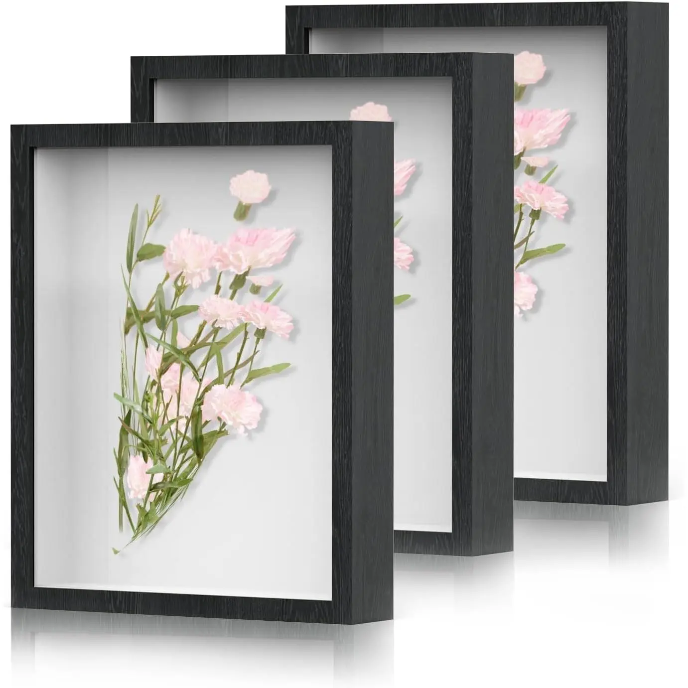 3 Pack 8x10 Black Wood Deep Shadow Box Frame with Glass, Display Cases Suitable for Photos, Dried Flowers, Handicrafts, Wall Mountable Picture Frames