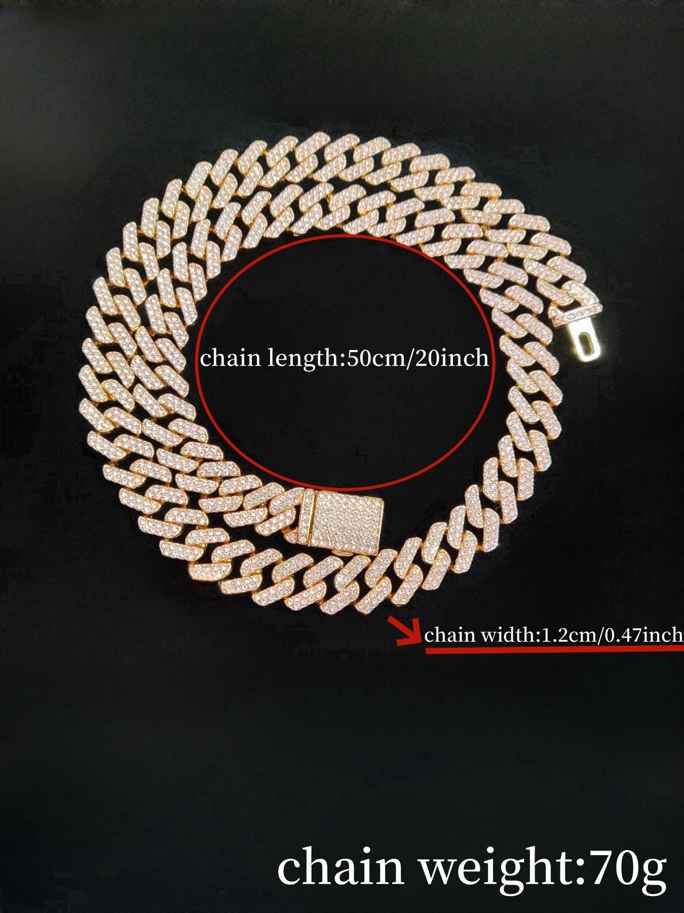 Unisex Punk Style Rhinestone Decor Chunky Chain Statement Necklace, Trendy Exquisite Cuban Link Design Chain, Hippie Rhinestone Decorated Jewelry for Party Decor