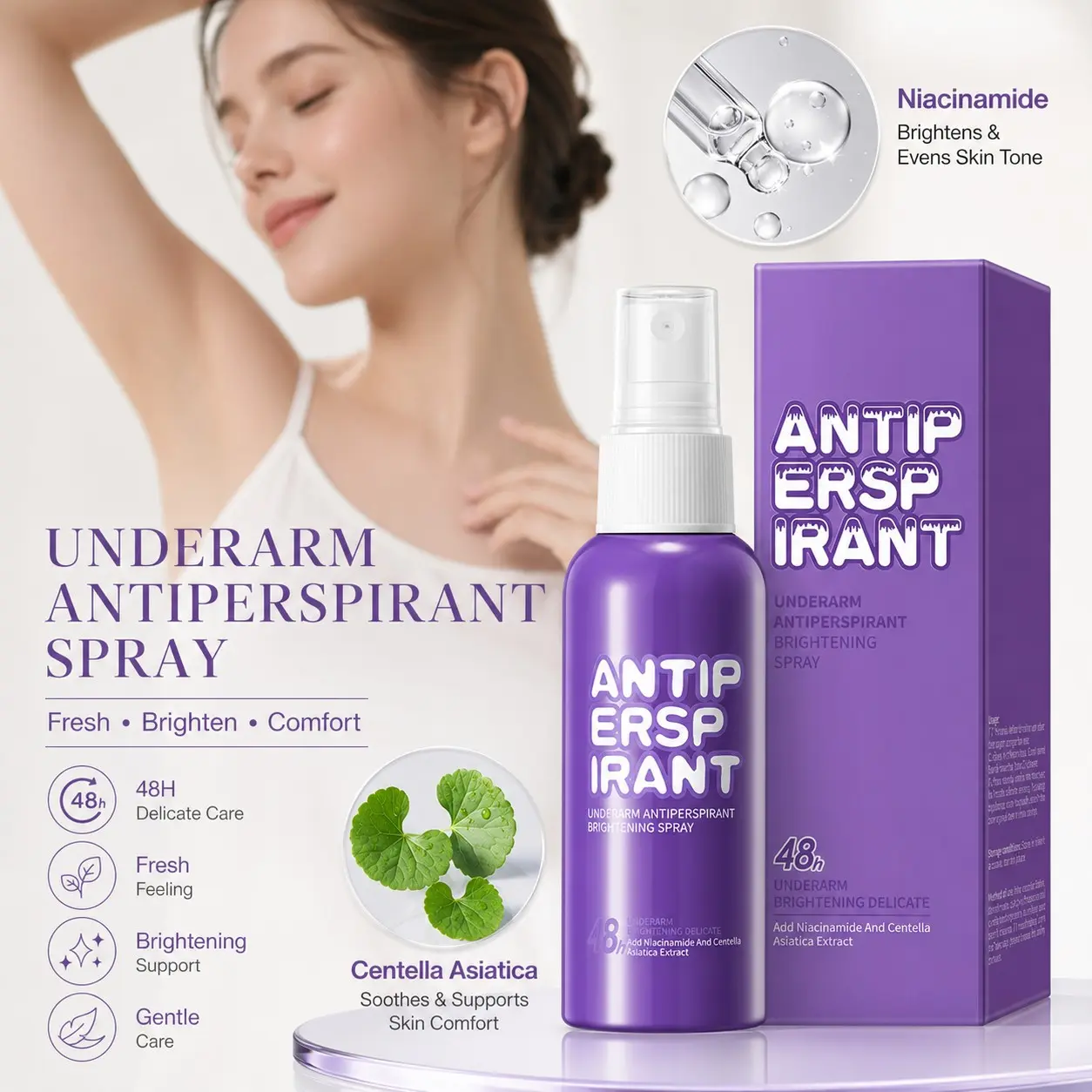 Underarm Sweat Control Spray 60ML, Contains Niacinamide, Fresh Care, Controls Odor, Daily Underarm Care Spray, Unisex