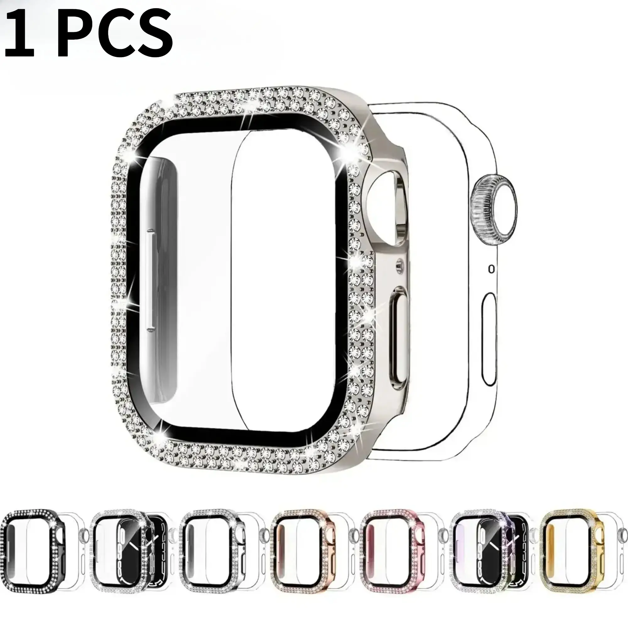 2026 New Hot 1pc Shiny Rhinestone 2-in-1 Case With Built-In Tempered Glass Screen Protector, Ultra-Thin Anti-Drop Protective Cover Compatible With Apple Watch 38/40/41/42/44/45/46/49mm Series Ultra SE 1-10, Stylish Smartwatch Accessories