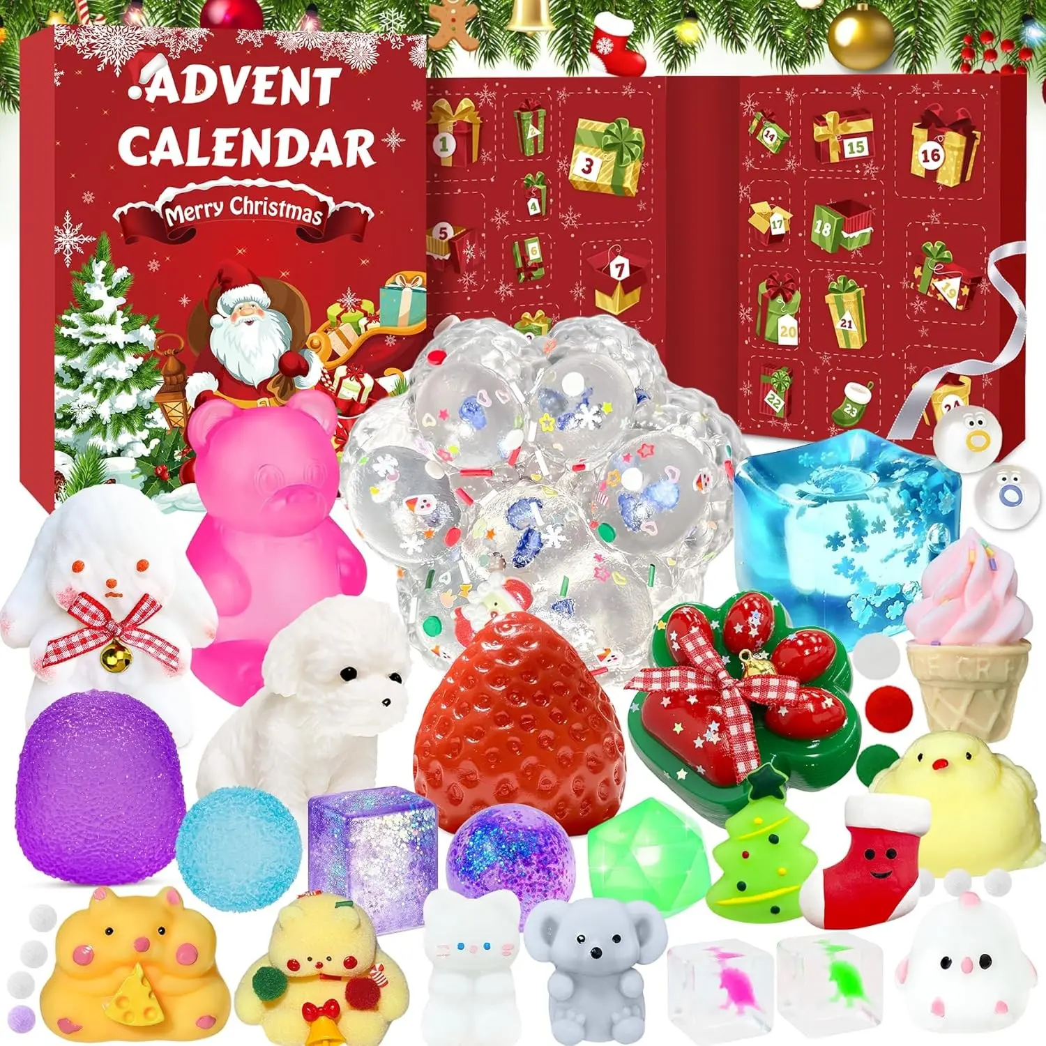 2026 Squishy Fidget Advent Calendar, 24 Days Christmas Countdown Calendar with Surprise Squishy Toys, Xmas Gift Box Perfect for Sock Stuffing & Kids Christmas Gifts