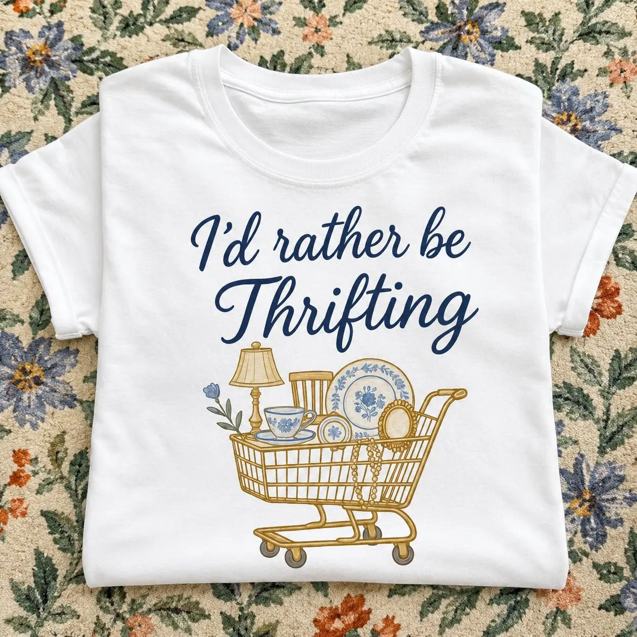 I’d Rather Be Thrifting Shirt, Vintage Thrift Lover Graphic T-Shirt, Cozy Cottagecore Aesthetic Tee, Cute Retro Shopping Shirt