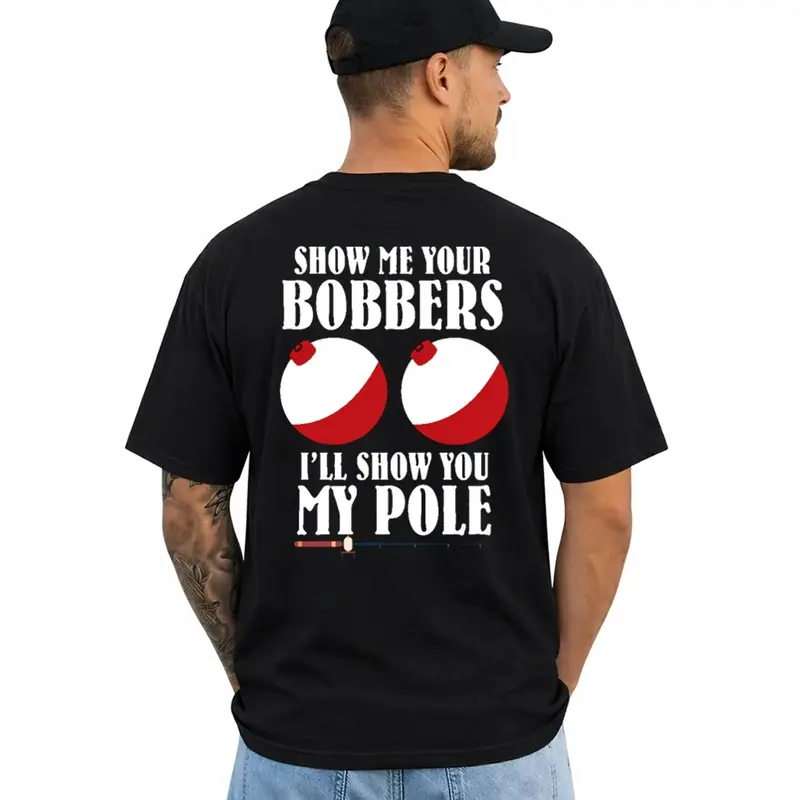 Funny Fishing Shirts Novelty Gift Men Grandpa Dad Bobbers T-Shirt, Short Sleeve Printed Graphic Shirt, Daily Casual  Menswear