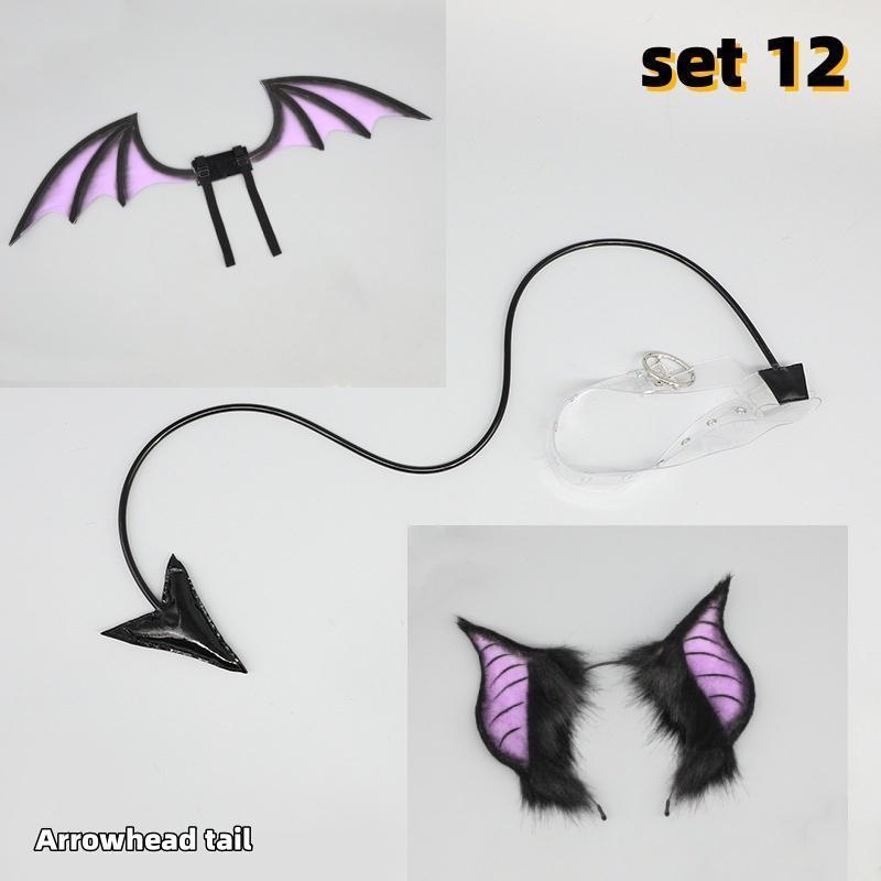 Animal Simulation Plush Furry Queen Devil Ear Wings Set Lolita Love Tail Halloween Cosplay Pros Carnival Party Cosplay Costume