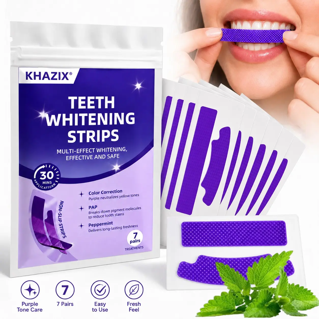 7 Pairs Teeth Whitening Strips, Remove Stains, Keep Mouth Clean, Ideal for Travel, Summer Oral Care, Pe Material