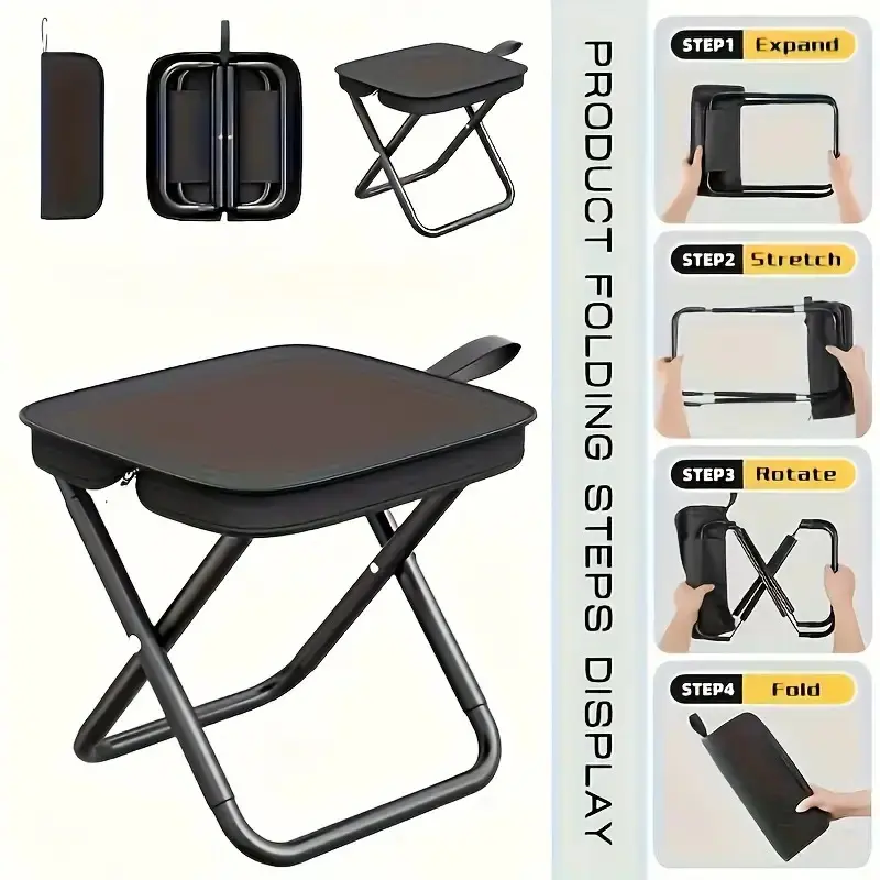 Heavy-Duty Folding Travel Stool for Adults - 330 Weight Capacity, Instant Setup Portable Camping Stool with Sturdy A-Frame Design, Compact & Stable Outdoor Seat for Fishing,, Picnic, Backpacking (Green-Bottomed Black Stool