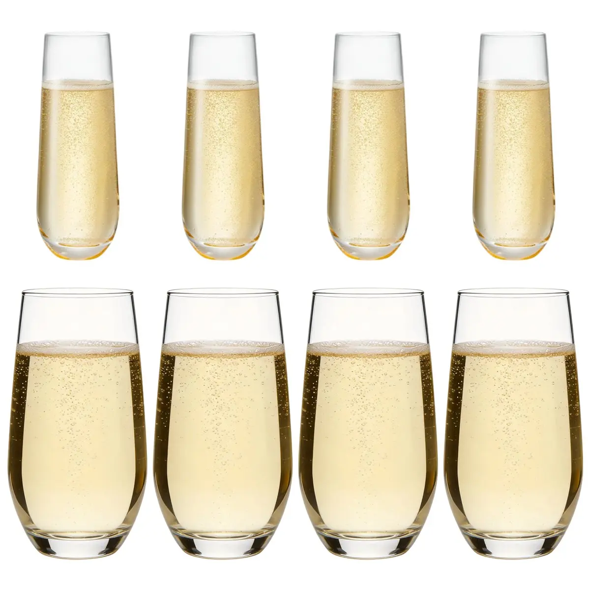 Set of 8 Cocktail Glasses Set, Includes 4x8oz Champagne Flutes and 4x18oz Highball Glasses, Ideal for Daily Use, Cute Style, Durable Glassware Drinking Glasses