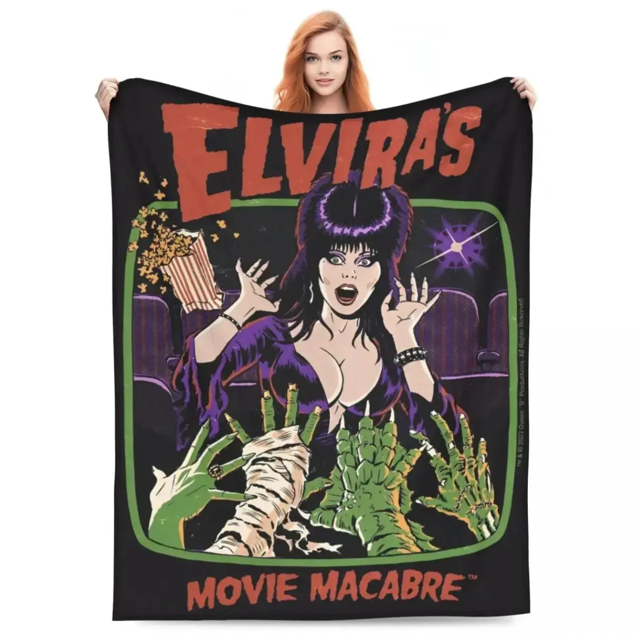 Elvira Mistress Of The Dark Throw, Retro Horror Comedy Design, Soft Cozy Home Accent, Gothic Movie Fan Gift for Fans
