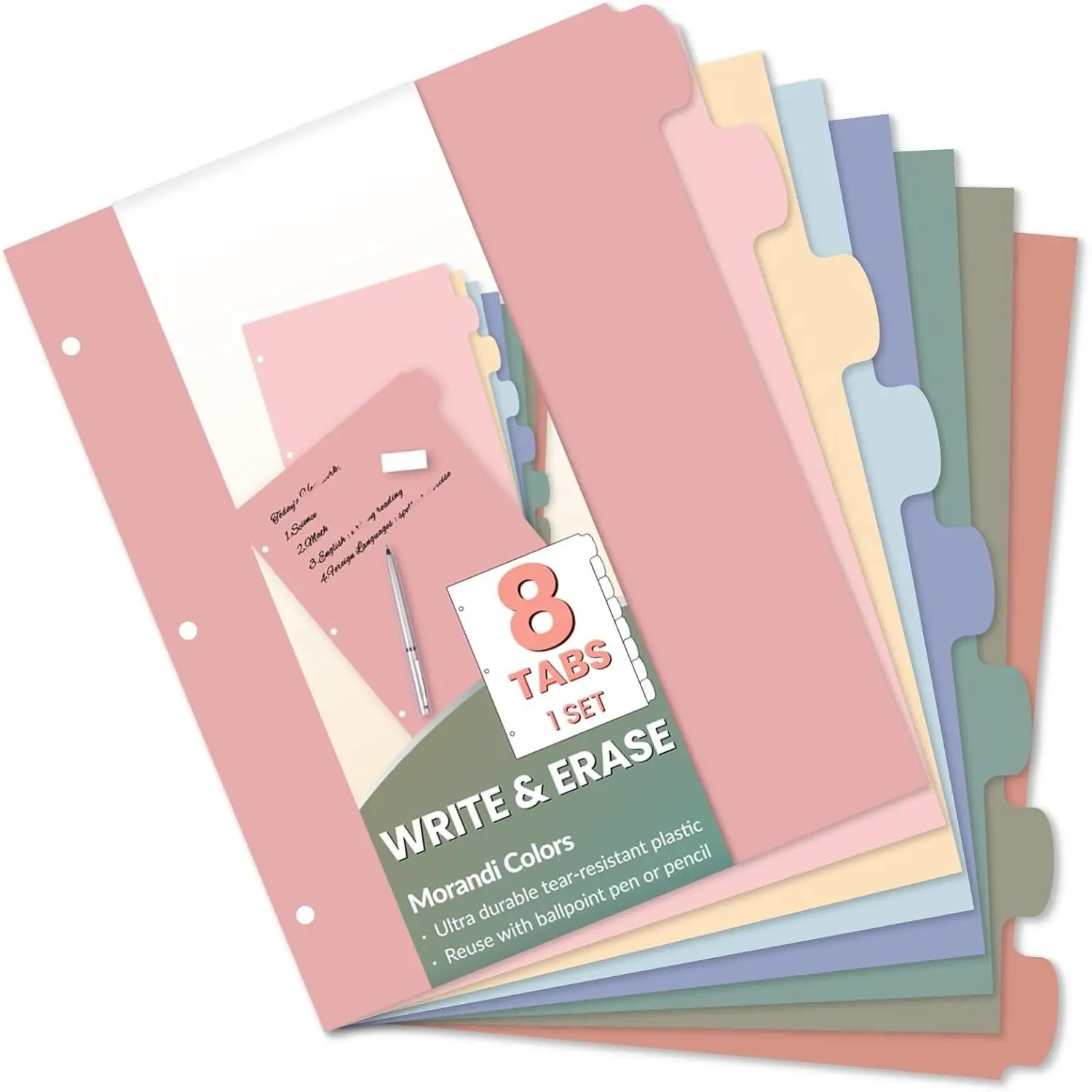 8-Tab Binder Dividers with Tabs, Big Tabs, Write&Erase Plastic Dividers for 3 Ring Binder, Binder Tabs for Organizers, 3 Ring Binder Dividers with Tabs for School Office (Muted, 1 Set)