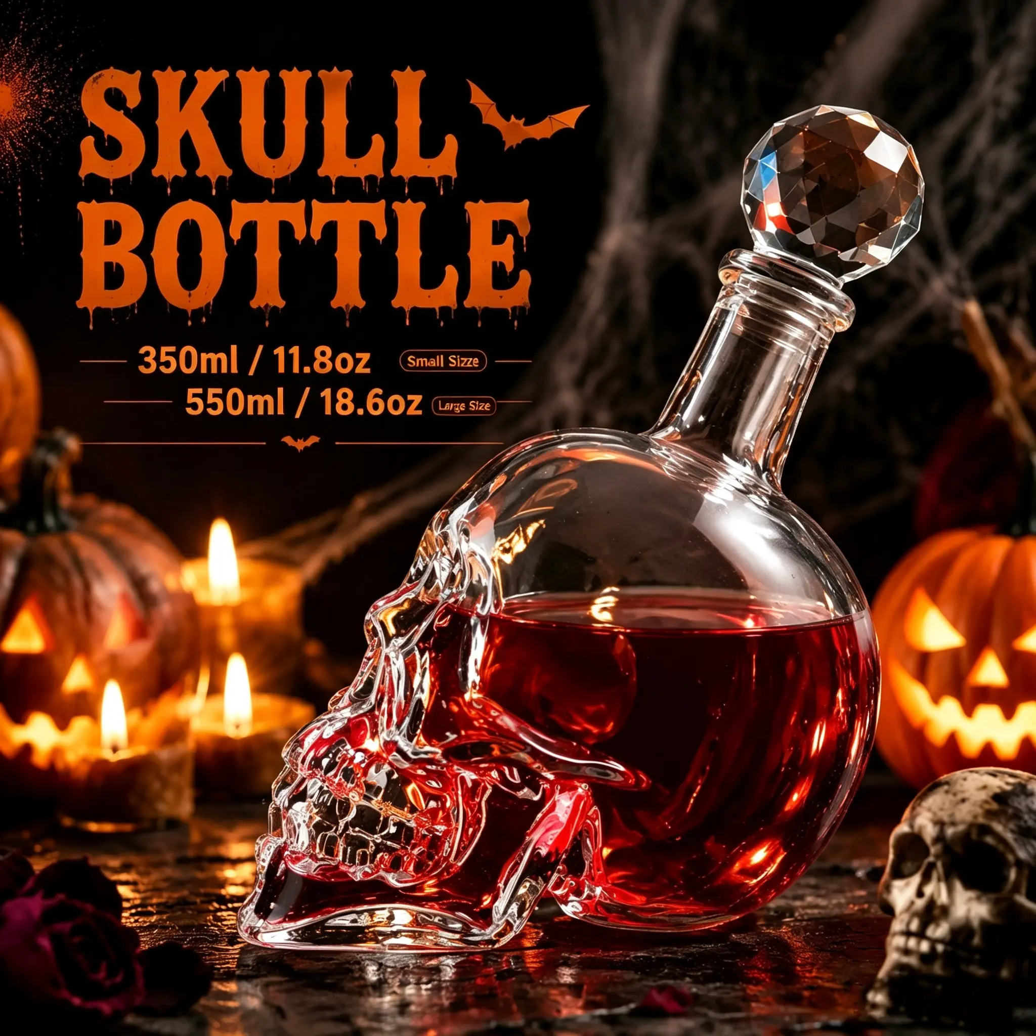 Halloween Skull Wine Glass Bottle, Spooky Atmosphere Skull Design, Perfect for Halloween Parties, Unique Horror Theme Drinkware