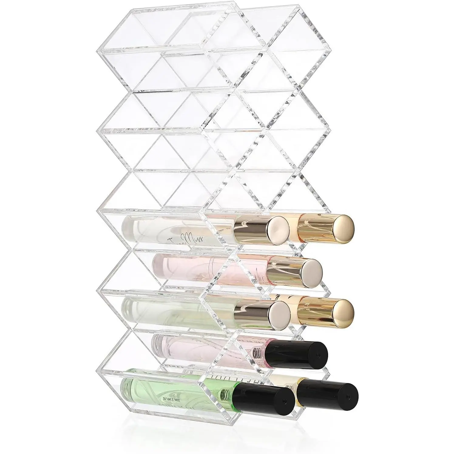 Rollerball Perfume Organizer, 14 Spaces Clear  Perfume Storage Holder Beauty Scent Holder, Stackable Makeup Lipgloss Lipstick Display Case Lip Gloss Storage Stand