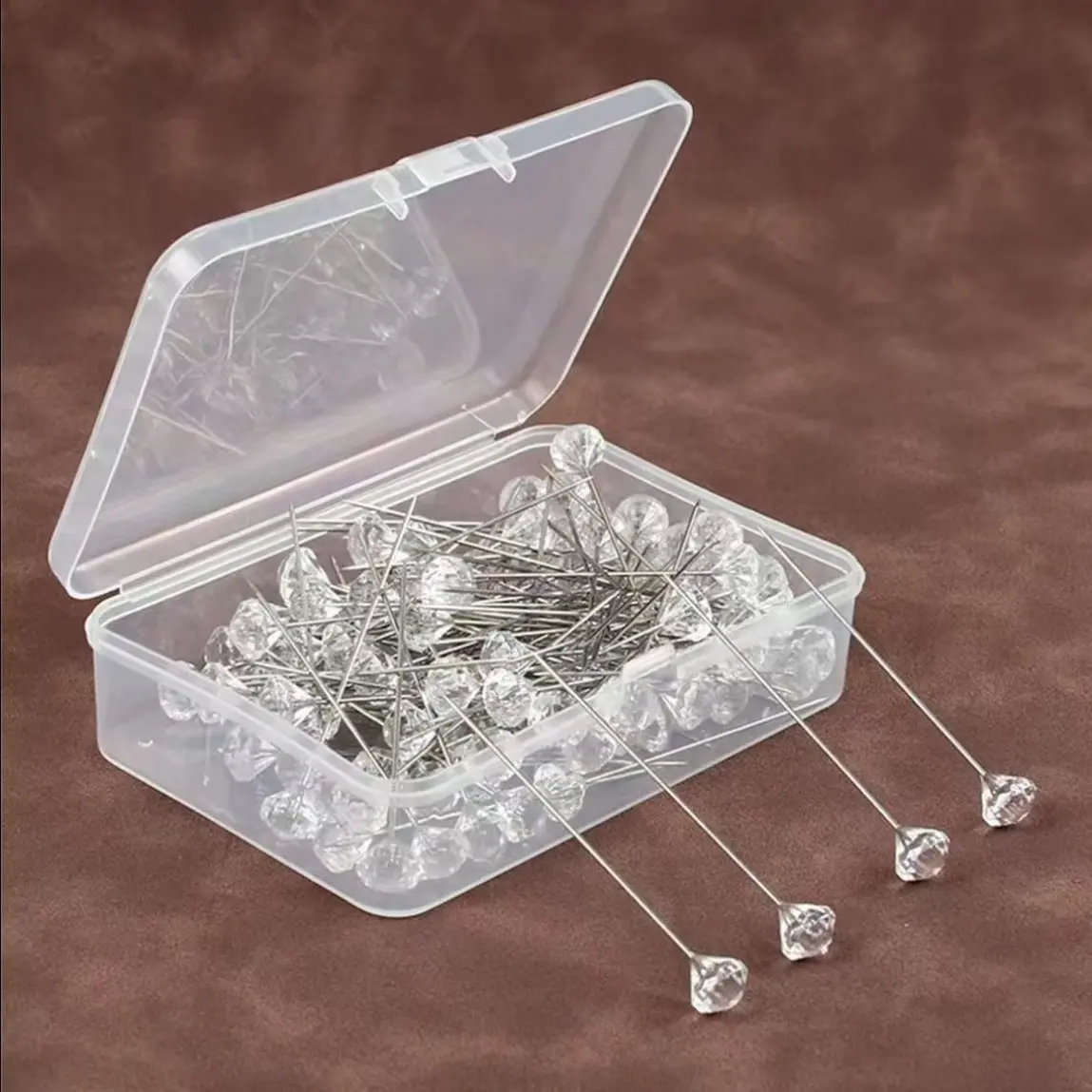 100pcs set Rhinestone Flower Bouquet Pin, 100pcs/box, Artificial Diamond Positioning Pin, Wedding Bridal Sewing Craft, Needle Crafts Kit, Sewing Pins
