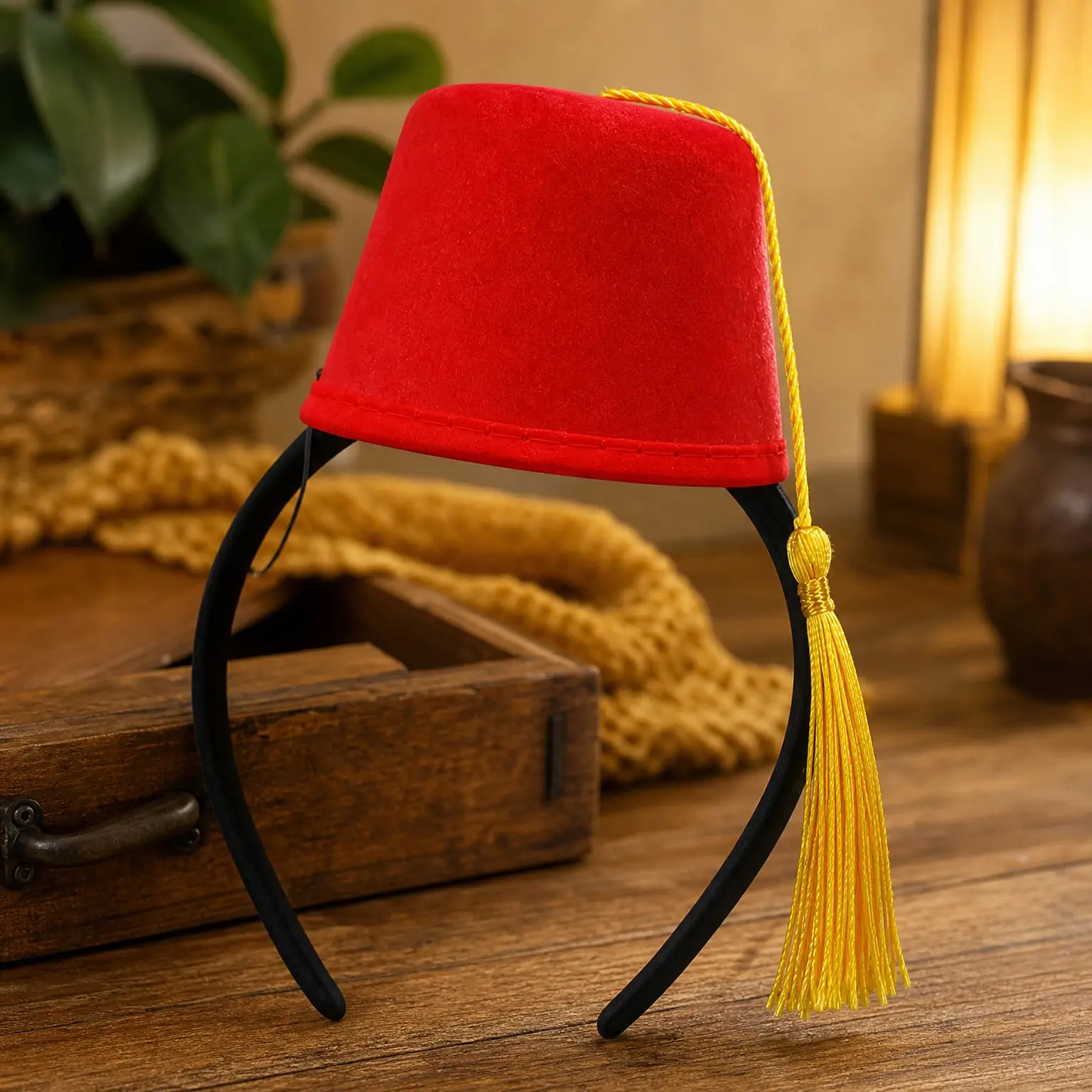Red Fez Hat with Mini Hat Headband, Bellhop Shriner Hat for Sultan Turkish Costume AccessoryGift