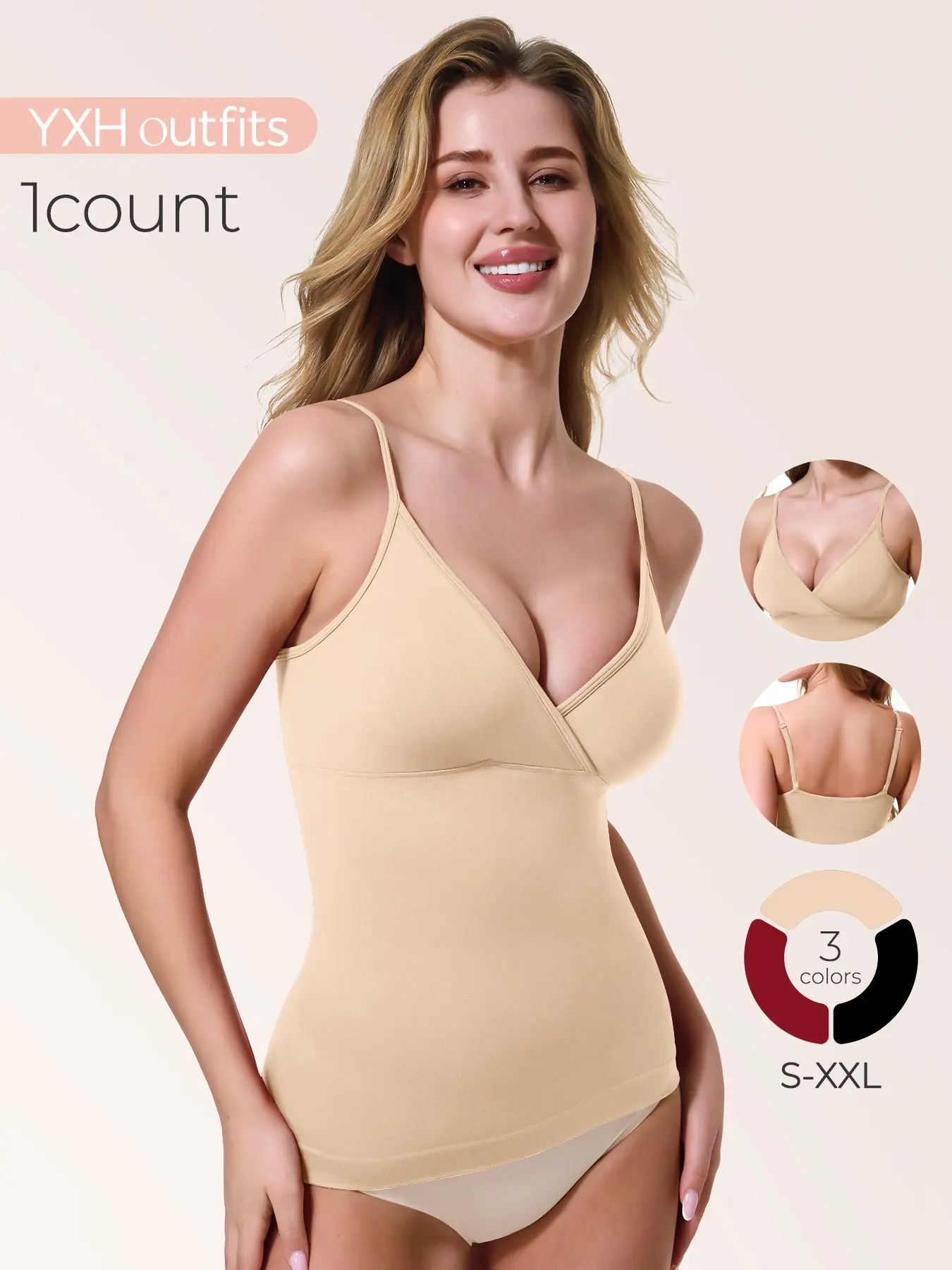 Women's Shapewear Tank Top, Cross V Neck Seamless Compression Tummy Control, Casual All Seasons Wear