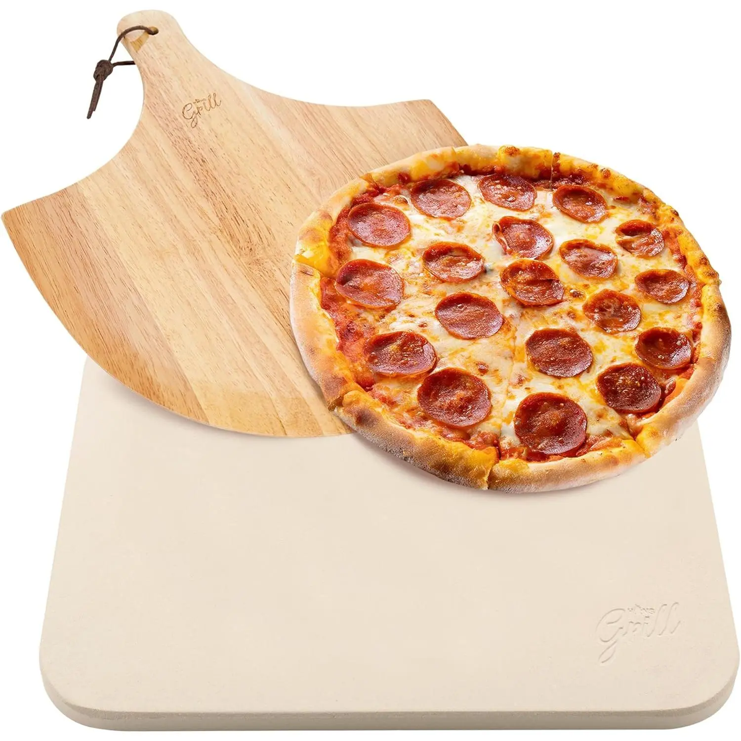 PIZZA STONE | Rectangular Pizza Stone For Oven Baking & BBQ ing With Free Wooden Peel |  15 x 12" Inch Durable Cordierite Cooking Stone.