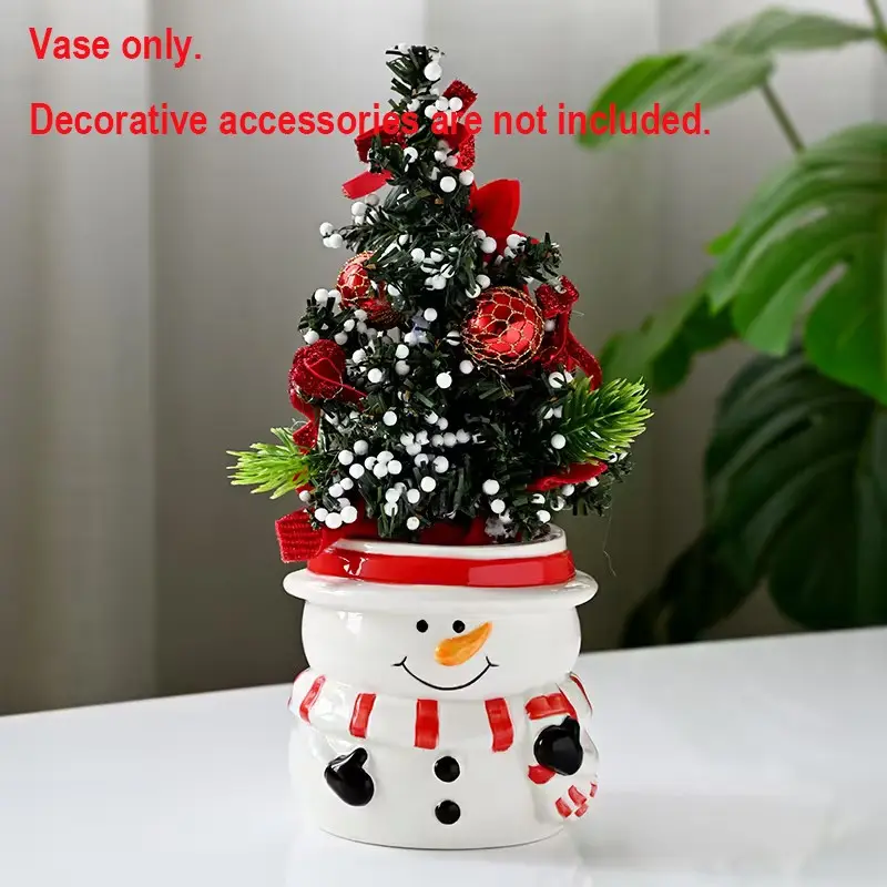Christmas Tree Pot with Snowman, Miniature Succulent Flower pot for Holiday Decor, Indoor/Outdoor Tabletop, Living Room, Office - Perfect Plant Lover Gift (Durable Ceramic Construction)