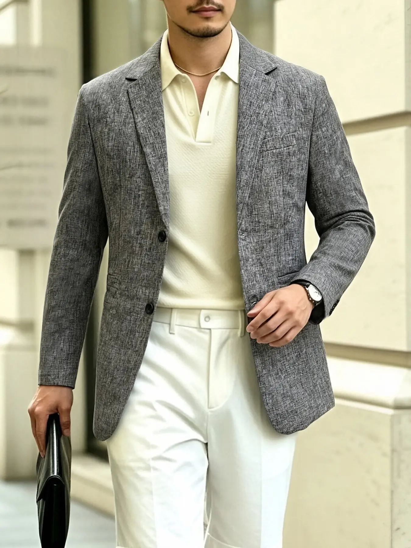 Linen Casual Suit Jacket, Lightweight Italian Vintage Two-Button Slim Fit Blazer, Men's Spring Summer Business Leisure Coat
