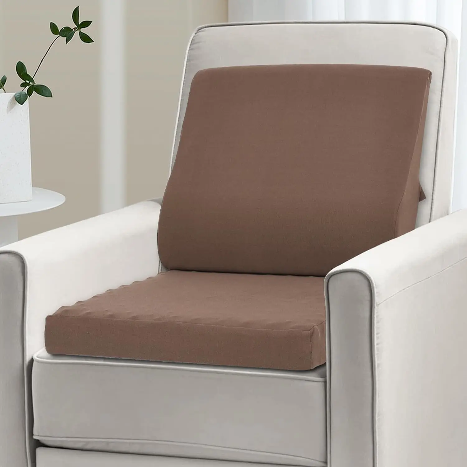 Lumbar Support Pillow for Recliner, Ultra-Soft Foam Back Support Pillow and Egg Crate Foam Seat Cushion 2-in-1 for Couch, Office Chair, for Back Pain Relief, Brown