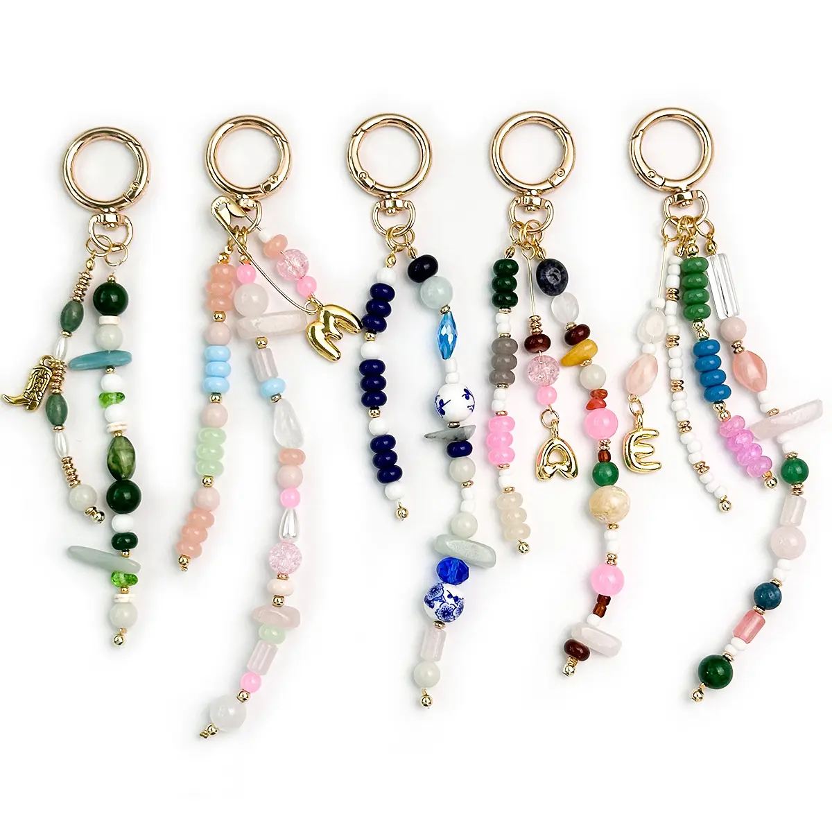 Handmade Beaded Keychain Boho Crystal Gemstone Bag Charm Colorful Ceramic Pearl Phone Lanyard Wrist Strap Aesthetic Y2K Luxury Car Keyring Birthday Gift for Women