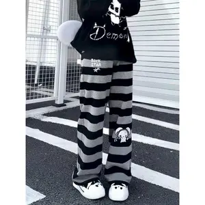 2026 Punk Anime Printed Striped Pants Women Harajuku Y2k Straight Casual Long Trousers 2025 Autumn Vintage Gothic Streetwear